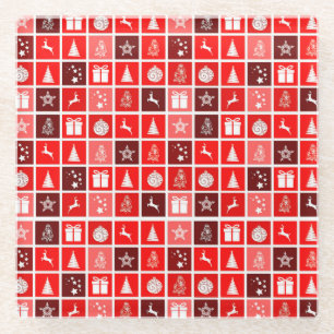 Weihnachts Icon Red Squares Holiday Art Classic Glasuntersetzer