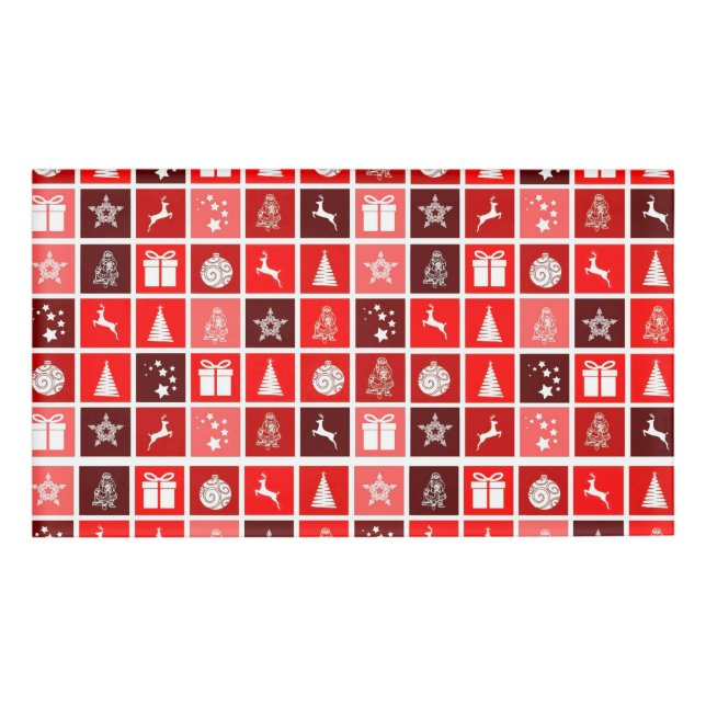 Weihnachts Icon Red Squares Holiday Art Classic Namenschild (Vorderseite)