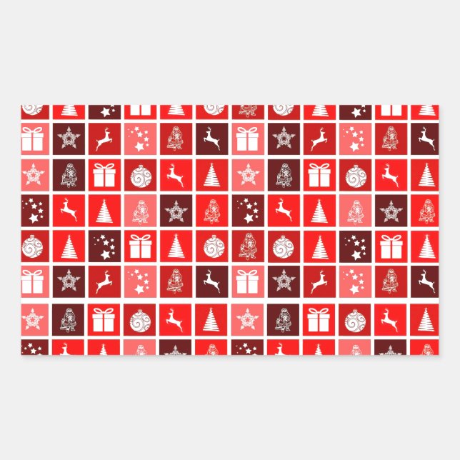 Weihnachts Icon Red Squares Holiday Art Classic Rechteckiger Aufkleber (Vorderseite)