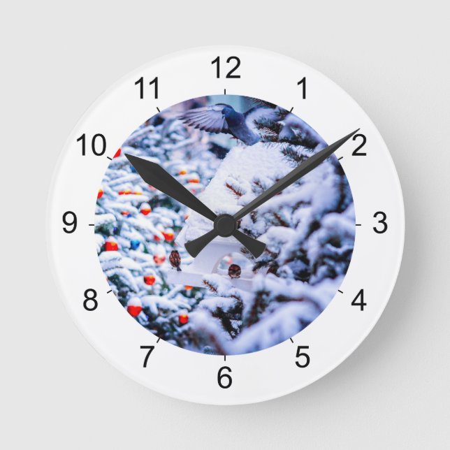 Weihnachts-Idyll anpassbar Runde Wanduhr (Vorderseite)