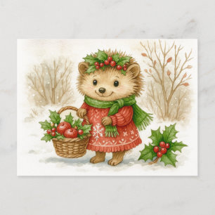 Weihnachts-Igel-Aquarell-Postkarte Feiertagspostkarte