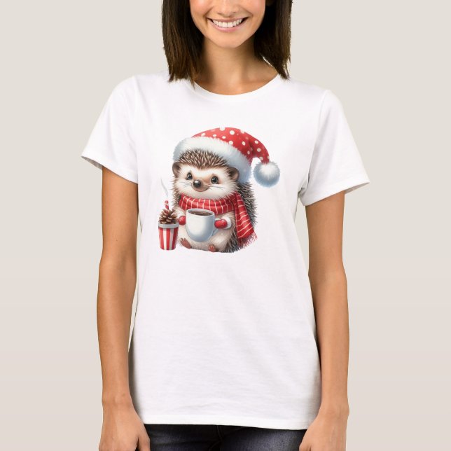 Weihnachts-Igel mit heißer Schokolade T-Shirt (Vorderseite)