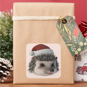 Weihnachts-Igel oder Opossum mit Santa Costum Quadratischer Aufkleber