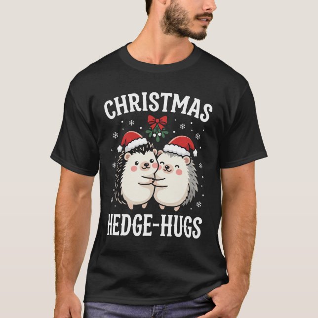 Weihnachts-Igel-Umarmer Süßer Igel Feiertag T-Shirt (Vorderseite)