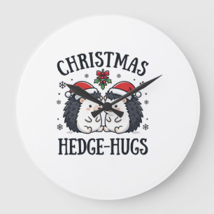 Weihnachts-Igel-Umarmer Süßer Igel Feiertags-Desig Große Wanduhr