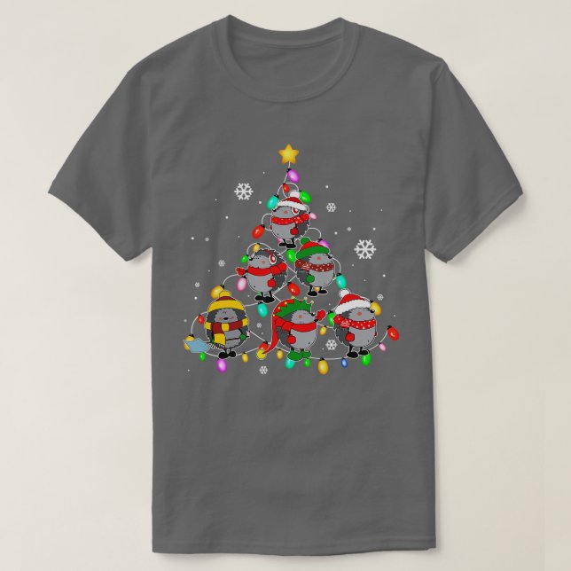 Weihnachts-Igel Weihnachtsbaum Lichter Funny Pajam T-Shirt (Design vorne)