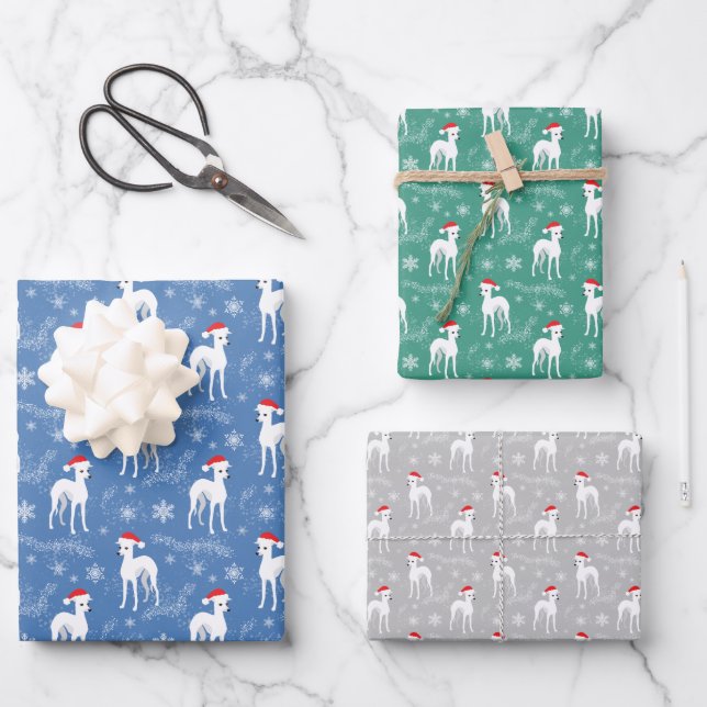 Weihnachts-Iggy-Italienische Greyhound-Farbe Geschenkpapier Set (Vorderseite)