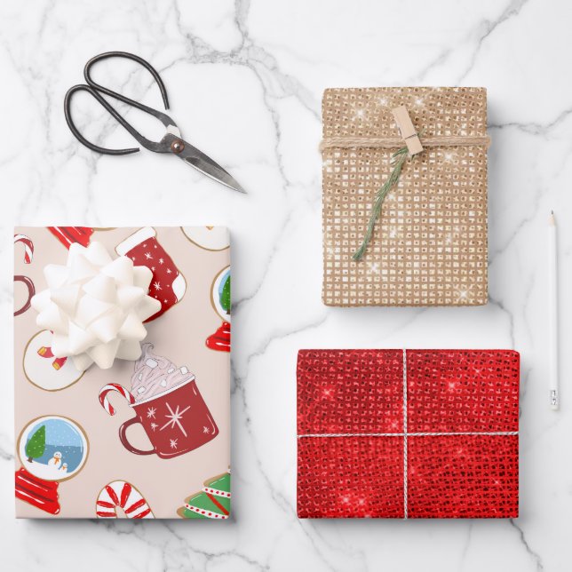 Weihnachts-Illustrationsmuster Geschenkpapier Set (Vorderseite)