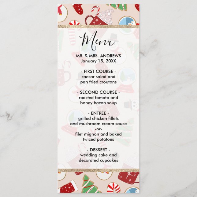 Weihnachts-Illustrationsmuster Menükarte (Vorderseite)