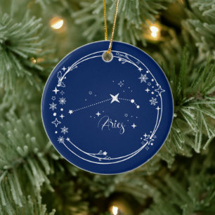 Weihnachts-Individuelle Name Aries Zodiac Blue Sil Keramik Ornament