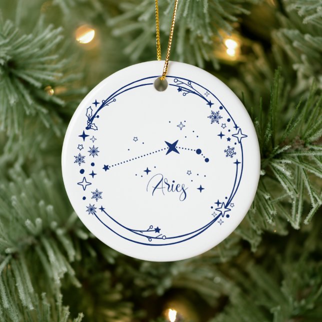 Weihnachts-Individuelle Name Aries Zodiac Sign Sta Keramik Ornament (Baum)