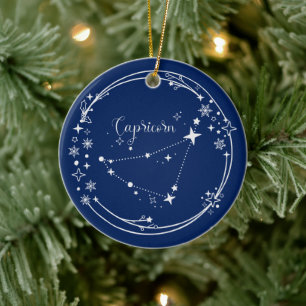 Weihnachts-Individuelle Name Capricorn Zodiac Blue Keramik Ornament