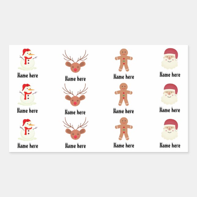 Weihnachts-individuelle Name Familienfreunde Kinde Rechteckiger Aufkleber (Vorderseite)