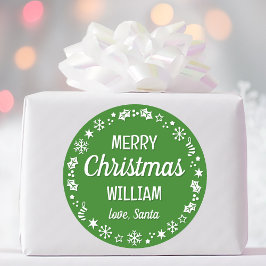 Weihnachts-Individuelle Name Green Runder Aufkleber