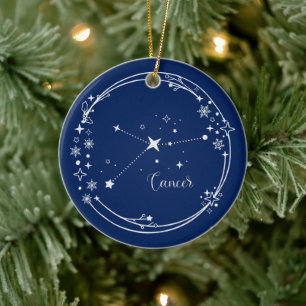 Weihnachts-Individuelle Name-Krebs Zodiac Blue Sil Keramik Ornament