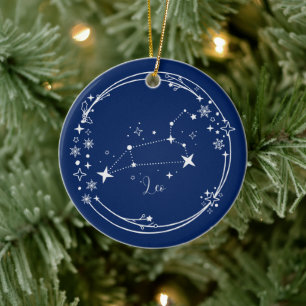 Weihnachts-Individuelle Name Leo Zodiac Blue Siver Keramik Ornament