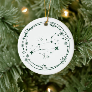Weihnachts-Individuelle Name Leo Zodiac Sign Green Keramik Ornament