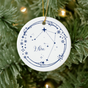 Weihnachts-Individuelle Name Libra Zodiac Sign Blu Keramik Ornament
