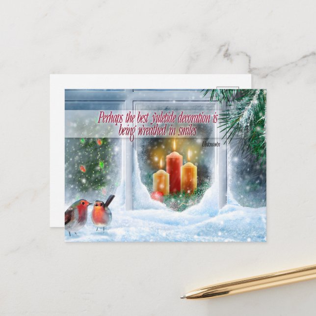 Weihnachts-inspirierendes Zitat "Lächeln" Postkarte (Vorderseite/Rückseite Beispiel)