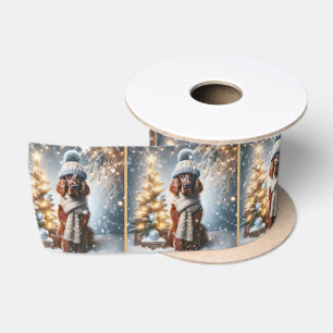 Weihnachts-irischer Setter in Schneeflocken Satinband