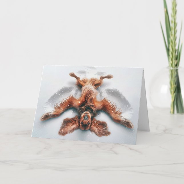 Weihnachts-irischer Setter Schneegel machen Feiertagskarte (Vorderseite)