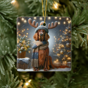Weihnachts-Irish Setter mit Rentier Antlers Keramikornament