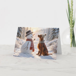 Weihnachts-Irish-Setter mit Schneemann Karte
