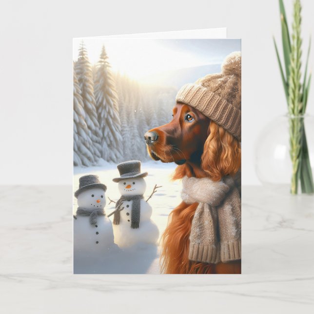Weihnachts-Irish Setter und Snowmen Karte (Vorderseite)