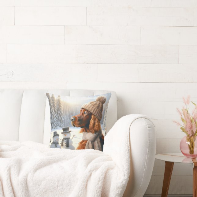 Weihnachts-Irish Setter und Snowmen Kissen (Liege)