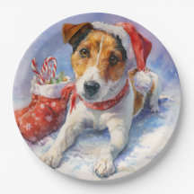 Weihnachts-Jack-Russell-Papierteller
