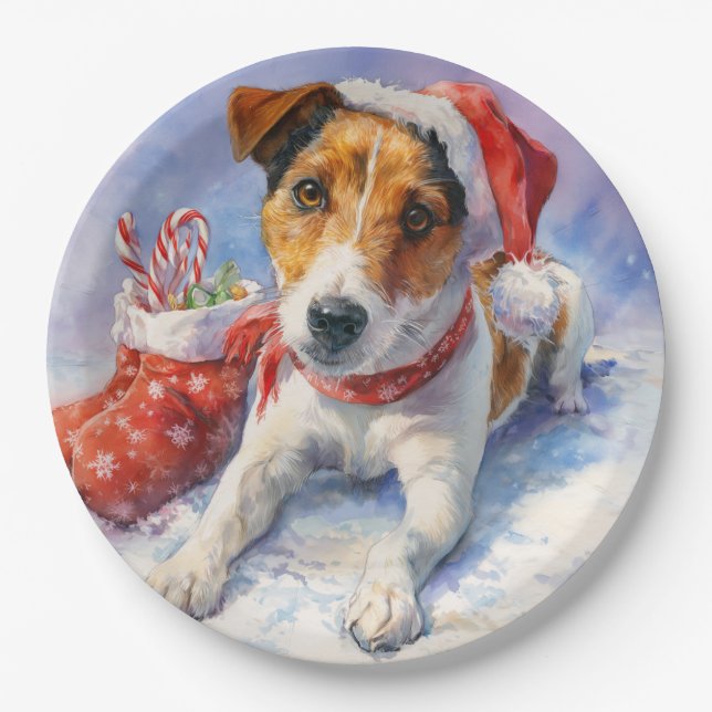 Weihnachts-Jack-Russell-Papierteller Pappteller (Vorderseite)