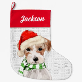 Weihnachts-Jack Russell Terrier mit dem Namen des Großer Weihnachtsstrumpf