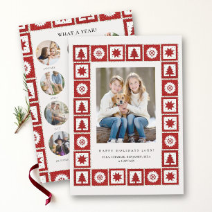 Weihnachts-Jahresrückblick Rote Patchwork-Familien Feiertagskarte