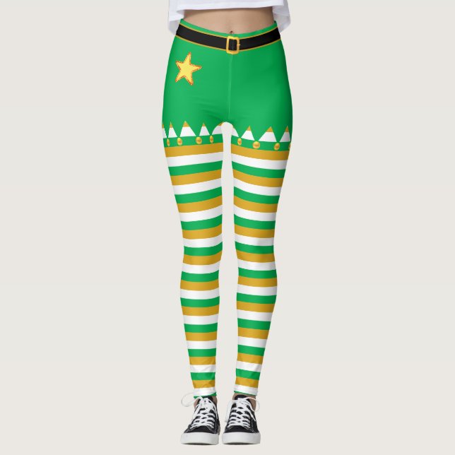 Weihnachts Jingle Bells on Green Golden White Leggings (Vorderseite)