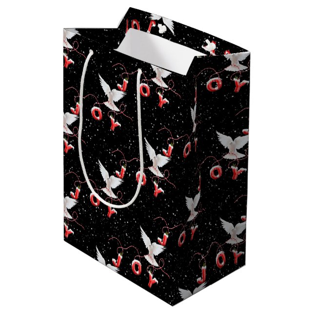 Weihnachts-Jove-Taube und Schneeflocken Mittlere Geschenktüte (Rückseite Schrägansicht)
