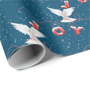 Weihnachts Joy Dove auf Blue Geschenkpapier