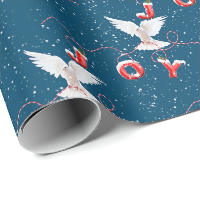 Weihnachts Joy Dove auf Blue Geschenkpapier (Rolleneckpunkt)