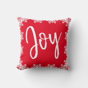 Weihnachts-Joy Familie Red White Script Snowflakes Kissen