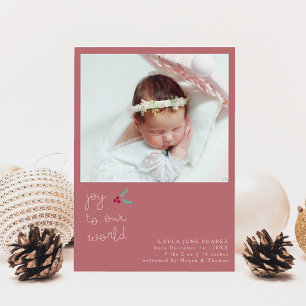 Weihnachts-Joy Pink Foto Geburtserklärung Ankündigung