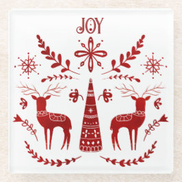 Weihnachts-Joy Red Scandinavian Folk Art Rentier Glasuntersetzer