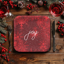 Weihnachts Joy Red Snowflakes Falling Snow Pappteller