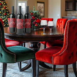 Weihnachts Joy Red Snowflakes Falling Snow Weinetikett