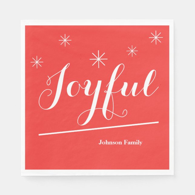 Weihnachts Joyful Custom Familienname Niedlich Red Serviette (Vorderseite)