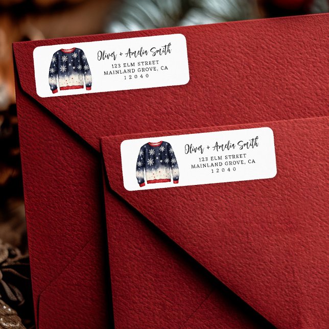 Weihnachts-Jumper-Rücksendesiegel (Cool & cozy ❄️ Add winter charm with this navy blue snowflake sweater label.)