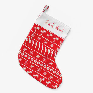 Weihnachts-Jumper-Stil Papageien und Palmen Rot Kleiner Weihnachtsstrumpf