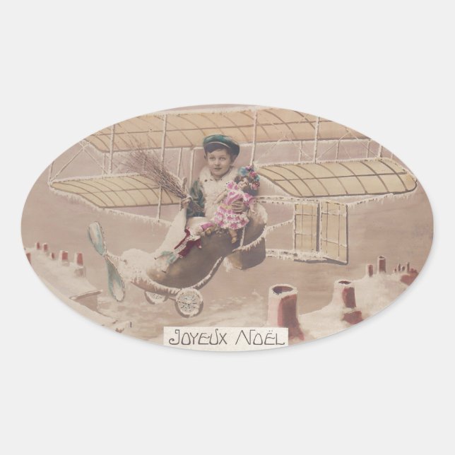 Weihnachts-Junge fliegen Fantasie Ovaler Aufkleber (Vorderseite)