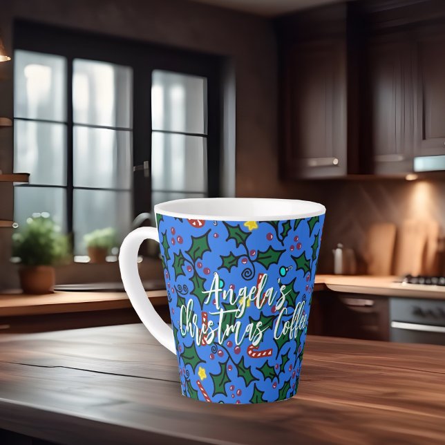 Weihnachts-Kaffee-Blau-Muster Milchtasse (This is a hand-drawn design.)