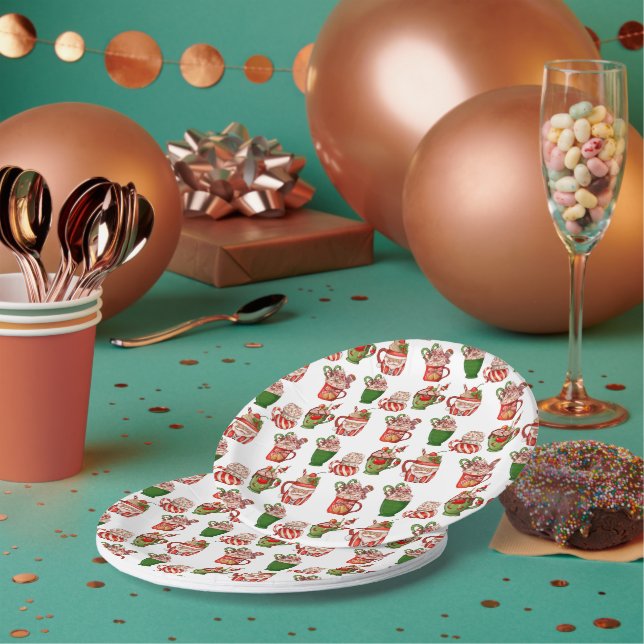 Weihnachts-Kaffeemuster 7" Rundpapier-Platte Pappteller (Multi)