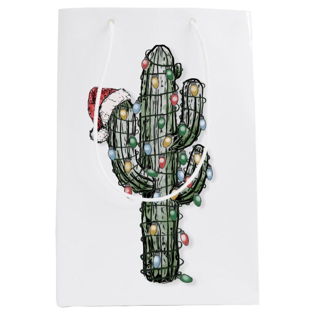Weihnachts-Kaktus mit Lichtern Mittlere Geschenktüte (Vorderseite)