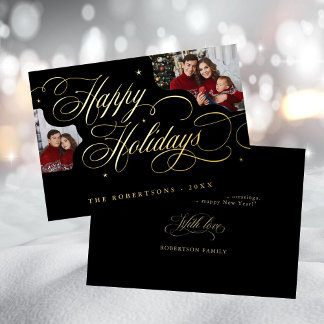 Weihnachts-Kalligrafie-Foto-Familiennamen-Karte Folieneinladung